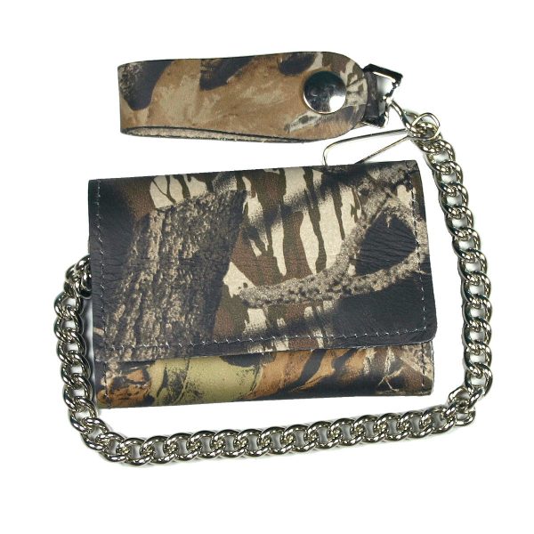 Hot Leathers Tri Fold Wallet Camo with Chain For Sale