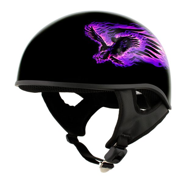 Hot Leathers HLD1007  Black Out Eagle  Gloss Black Motorcycle DOT Skull Cap Helmet Sale