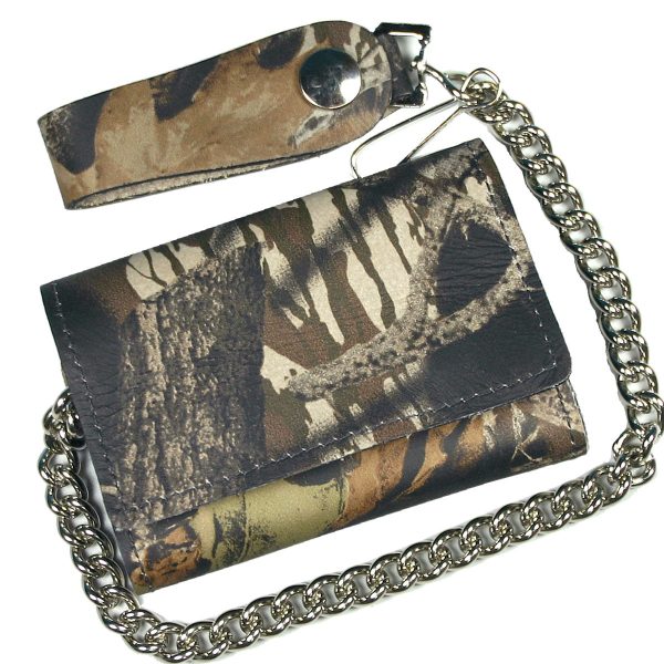 Hot Leathers Tri Fold Wallet Camo with Chain For Sale - Image 2