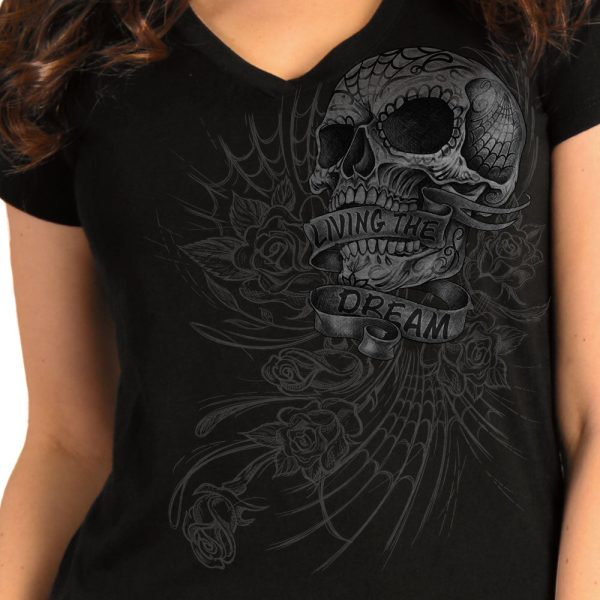 Hot Leathers GLC1565 Ladies Black Sweet Demise V-Neck Shirt Discount - Image 2