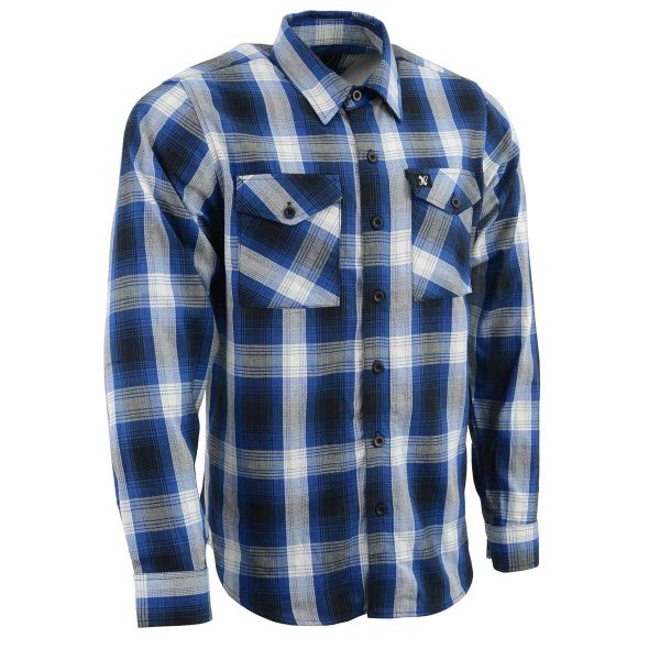 Milwaukee Leather Men s Flannel Plaid Shirt Blue and White Long Sleeve Cotton Button Down Shirt MNG11635 Sale