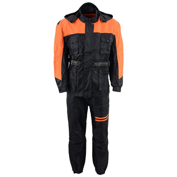 NexGen Men s SH2051 Black and Orange Hooded Water Proof Armored Rain Suit Fashion