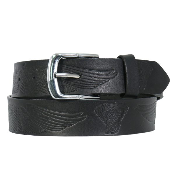 Hot Leathers Wings and Motors Embossed Heavy Black Leather Belt BLA1126 Online Hot Sale