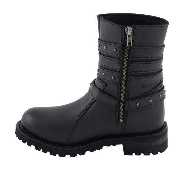 Milwaukee Leather MBL9399 Women s 9-Inch Triple Buckle Black Leather Harness Biker Boots w  Side Zipper Cheap - Image 5