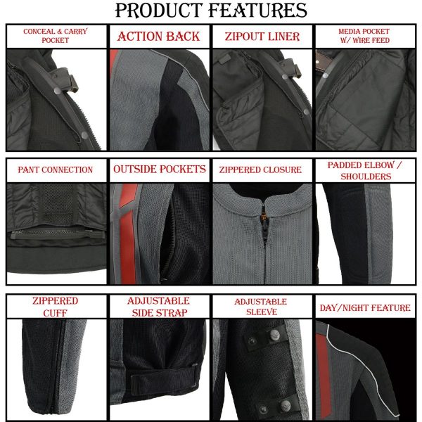 Milwaukee Leather MPM1752 Men s Black Grey Textile and Mesh Armored Motorcycle Biker Racing Jacket For Cheap - Image 5
