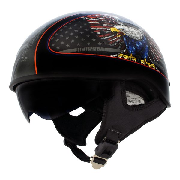 Hot Leathers HLD1037 Gloss Black  Up Wing Eagle USA  Advanced DOT Helmet with Drop Down Tinted Visor For Cheap