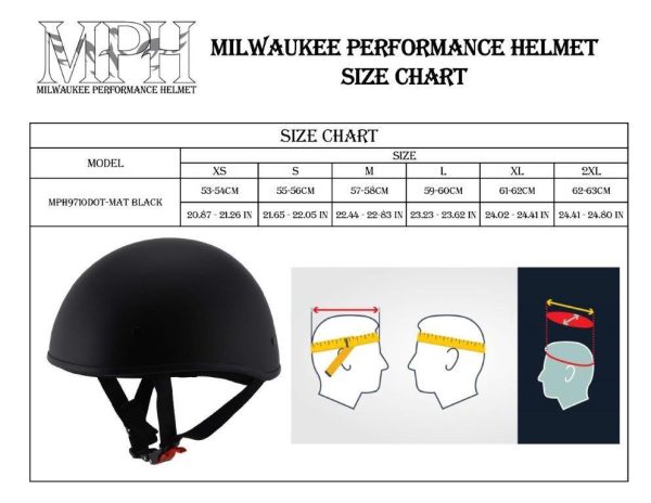 Milwaukee Performance Helmets MPH9710DOT Dot Approved Bare Bones Matte Black Half Motorcycle Helmet Fashion - Image 5