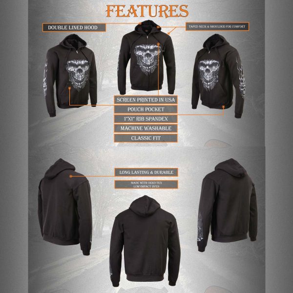 Milwaukee Leather MPMH118002 Men’s ‘Shredder Skull’ Black Hoodie with Zipper Closure For Discount - Image 2